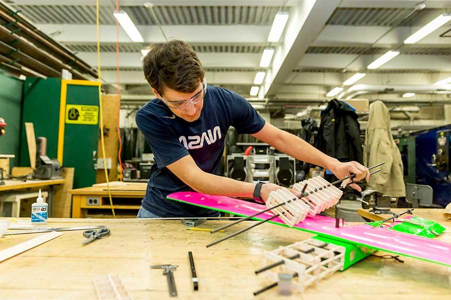 Students working on the Design, Build and Fly airplane